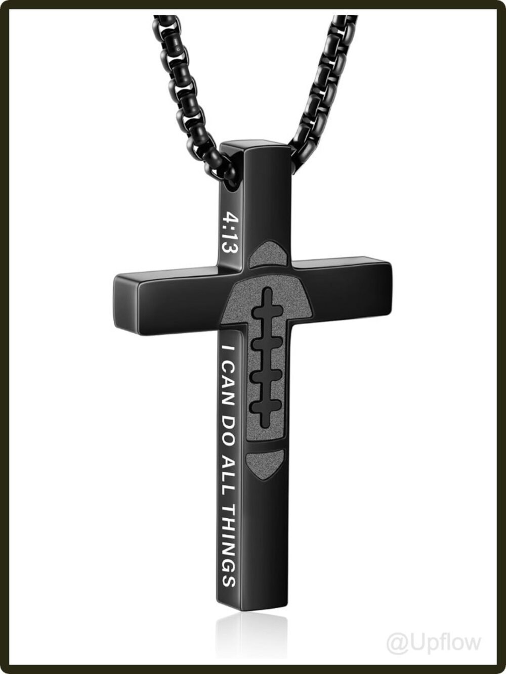 Boys Cross Necklace Stainless Steel Football Pendant 22+2 Inch Chain Bible
